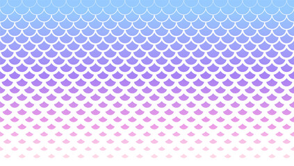 Horizontally seamless fish scale background in purple to pastel pink gradient colors. Halftone scale pattern. © Torico