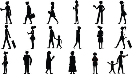 set of silhouettes of people on the way