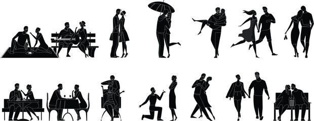 set of silhouettes of people