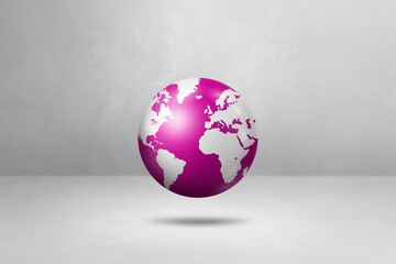 World globe, pink earth map, isolated on white. Horizontal background