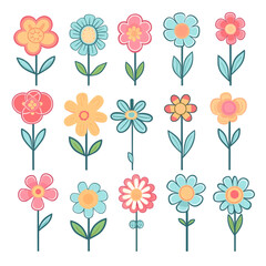 pattern of pastel flowers with isolated white background  set 5