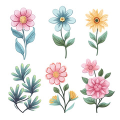 pattern of pastel flowers with isolated white background  set 1