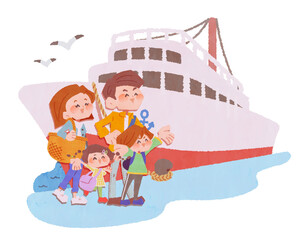 船で旅行する家族 - obrazy, fototapety, plakaty