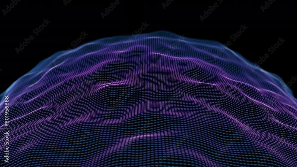 Aufkleber sound waves flow on spherical surface on black background. concept of digital sound, waves of inform