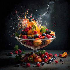 still life with fruits splash in bowl 