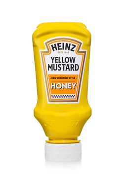 LONDON,UK - APRIL 10, 2023 : Heinz New York Deli Style Yellow Mustard On White Background.