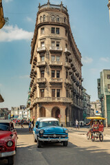 Moure bank building in Havana Cuba, Dragones street, entrance to Chinatown