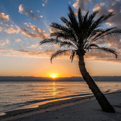 palm tree on sunset generated AI