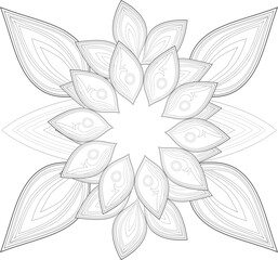 Doodle flowers in black and white pleasing for adults' coloring page. pleasing decorative flower of Coloring book page for adult Black outline and white background