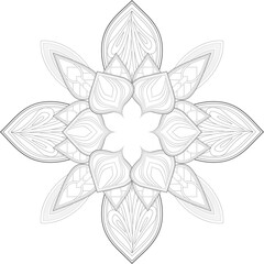 Doodle flowers in black and white pleasing for adults' coloring page. pleasing decorative flower of Coloring book page for adult Black outline and white background