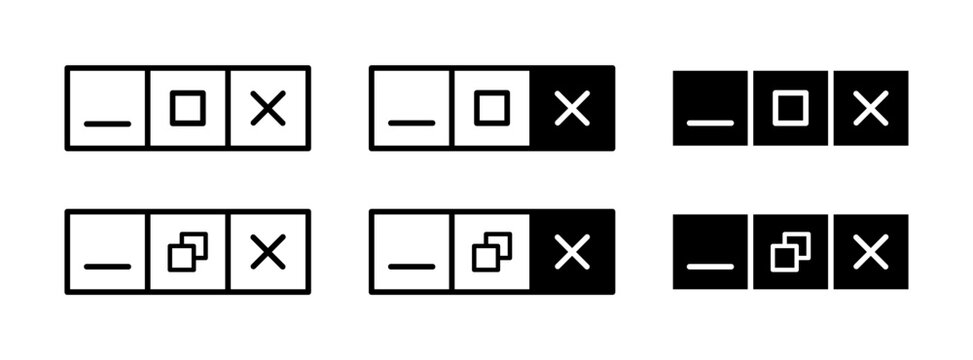 Maximize and minimize vector web buttons. Close, hide app browser symbol. Ui design browser sign