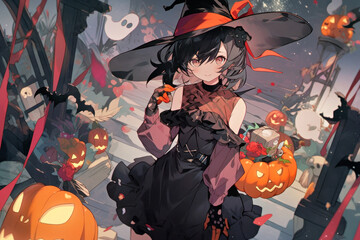 Halloween event and girl in costume, Generative AI