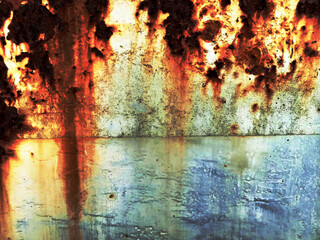 The background has an unusual and colorful pattern.