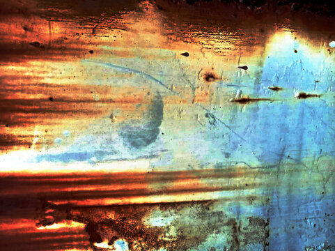 The background has an unusual and colorful pattern.