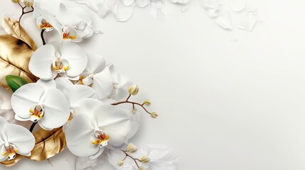 white orchids on white background texture - mockup copyspace wallpaper created using generative AI tools