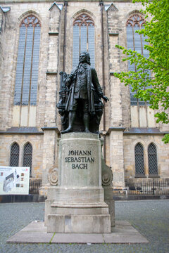 statue of JS Bach in front of St. Thomas Church in Leipzig, Germany