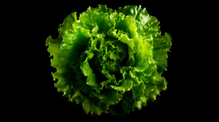 fresh green lettuce isolated on black background, generative ai - obrazy, fototapety, plakaty