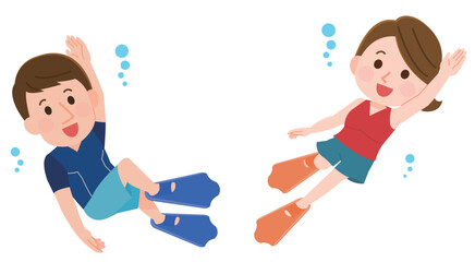 Obraz premium シュノーケリングを楽しむ男性と女性 イラスト