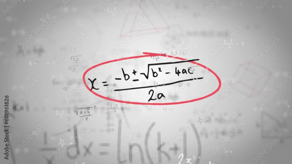 Poster animation of mathematical equations, diagrams and formulas floating against grey background