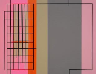 Constructivism industrial style abstract art background or cover template with square grid line pattern. Pink and grey color palette. Generative AI artwork.