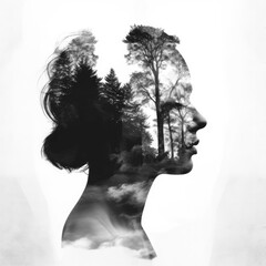 Double exposure inspired nature photography of people mixed with mountains and trees © miketea88