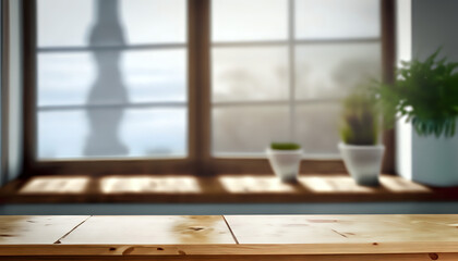 blurred window background and Desk of free space, Ai generated 