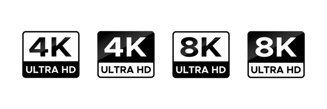 4K 8K Ultra HD video format vector icon set. High resolution web tv screen symbol, vector illustration