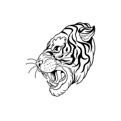 Hand drawn illustration of an angry tiger outline