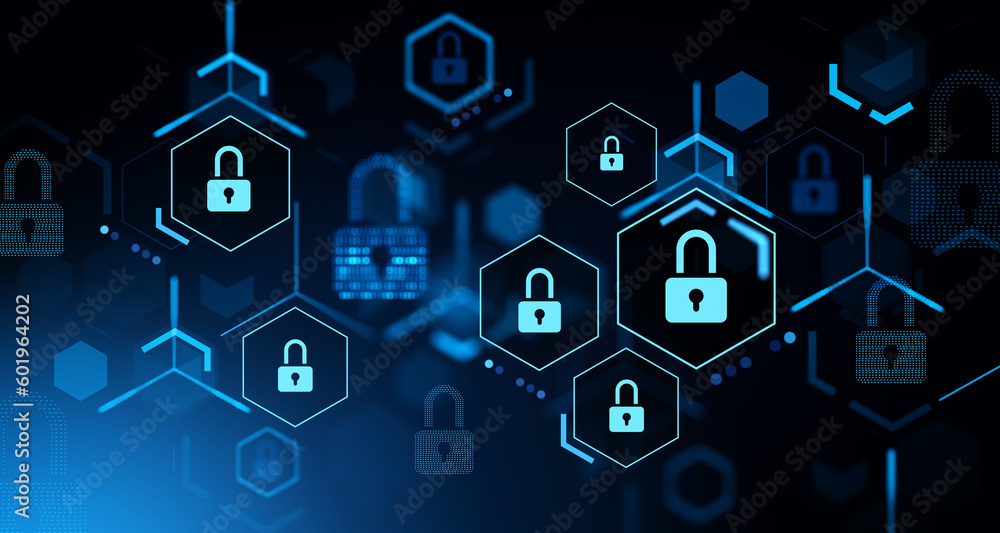 Poster lock and cybersecurity, data protection and global network security