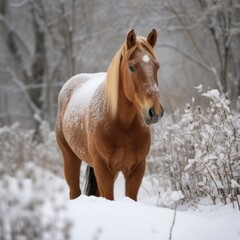 A horse is in the snow. (Generative AI)