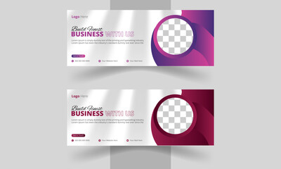 Fototapeta premium Professional business facebook cover page timeline web ad banner template with photo place modern layout white background and Vivid red shape and text design, Online marketing webinar banner template 