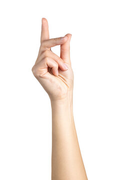 Woman hand Finger snap isolated on white background, with clipping path.  Five fingers. Full Depth of field. Focus stacking. PNG