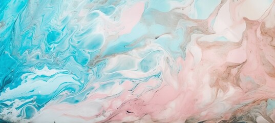 Abstract liquid marble texture background. Aqua blue pink soft pastel colors. Generative AI technology.