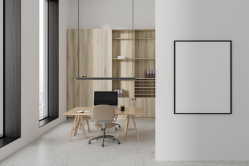 White CEO office interior with poster