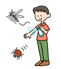 虫除けスプレーを使う男性