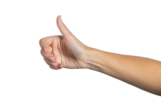 Woman hand holding grabbing or measuring something isolated on white background, with clipping path.  Five fingers. Full Depth of field. Focus stacking. PNG