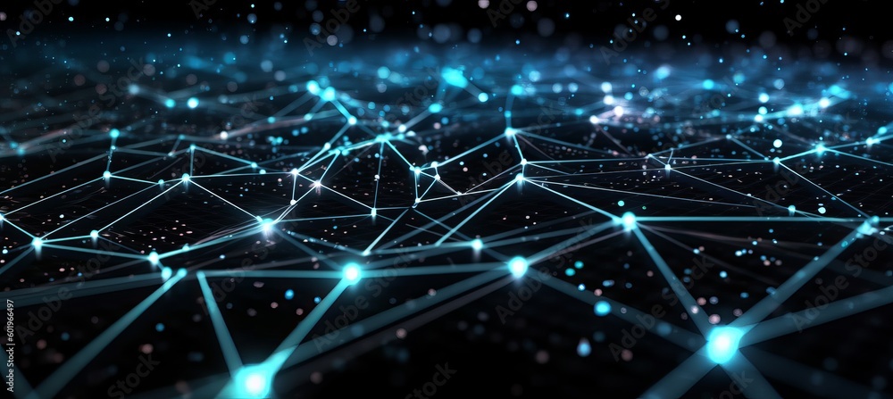 Poster Abstract network digital data geometric structure technology background. Generative AI technology.	
