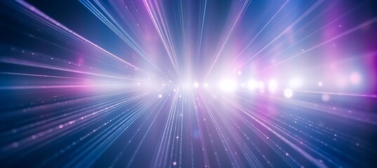 Fototapeta premium Abstract flash light ray on dark space background. Blue pink yellow colors. Generative AI technology.