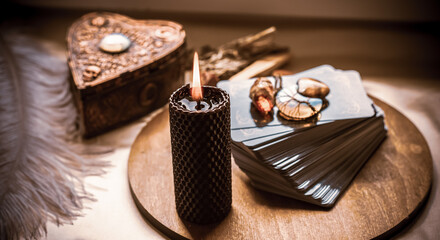 Untraditional method of mental healing. Altar, magical rite for plucking negative energy, cleaning aura, wicca concept	