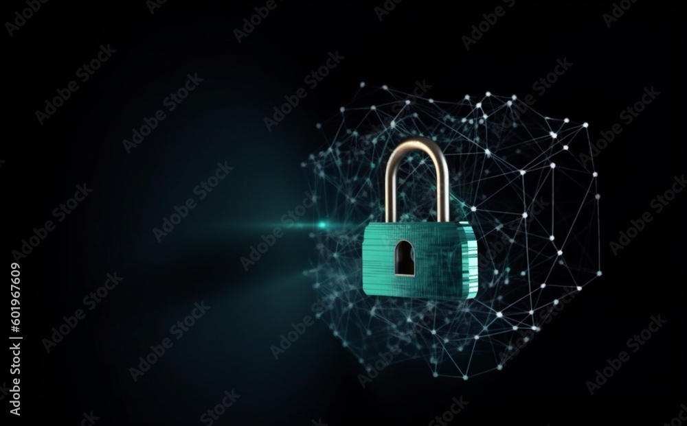 Poster digital security system cyberspace protection lock cyber information technology network. generative 