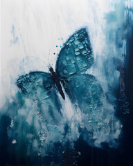 butterfly on the wall, Aqua Butterfly Painting  - Generative Ai