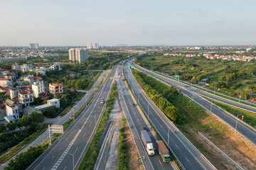 Fototapeta premium Aerial view of Hanoi - Haiphong highway 5B in Long Bien