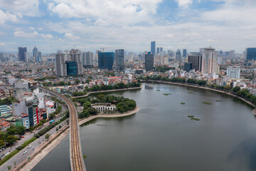 Fototapeta na wymiar Aerial view of Hanoi cityscape at Hoang Cau street, Cau Giay in 2021