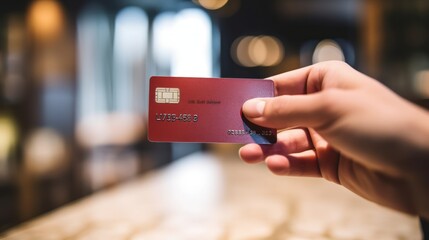 close-up of hand with credit card in store, generative ai