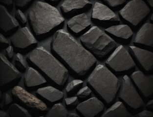 Black rock background. Dark gray stone texture. Black grunge background. Mountain close-up. Distressed backdrop.