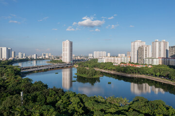 Obraz premium Aerial view of Hanoi skyline cityscape at Belt No.3, Linh Dam lake