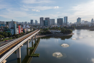 Aerial view of Hanoi cityscape at Hoang Cau street, Cau Giay in 2021