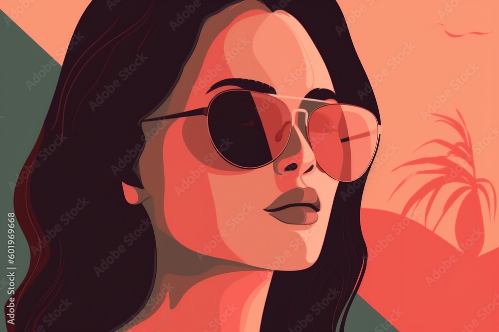 Poster woman poster model illustration glasses portrait style girl design modern fashion. Generative AI.