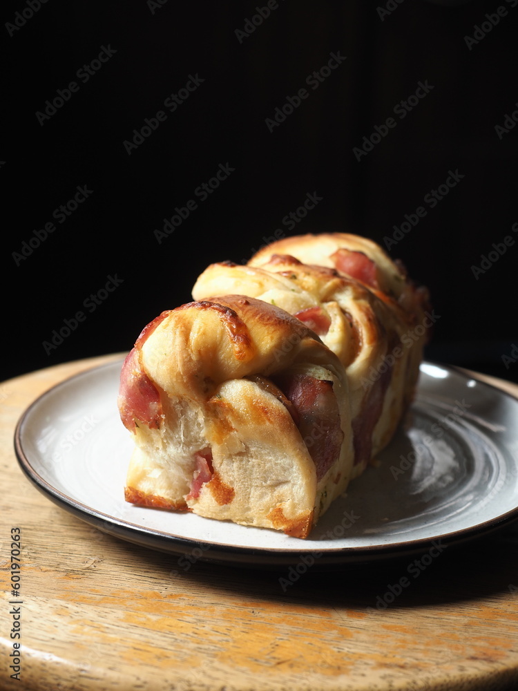 Poster loaf of cheese and bacon bread