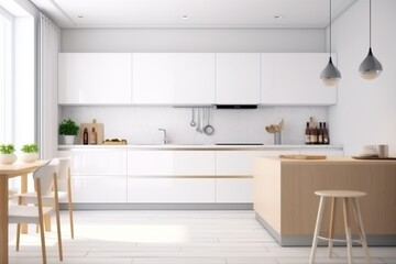 white nobody design modern kitchen contemporary interior empty apartment home house. Generative AI.